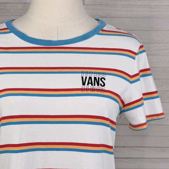 VANS T-Shirt Dress Short Sleeves White/Multi Stripe-XS - Picture 2 of 4